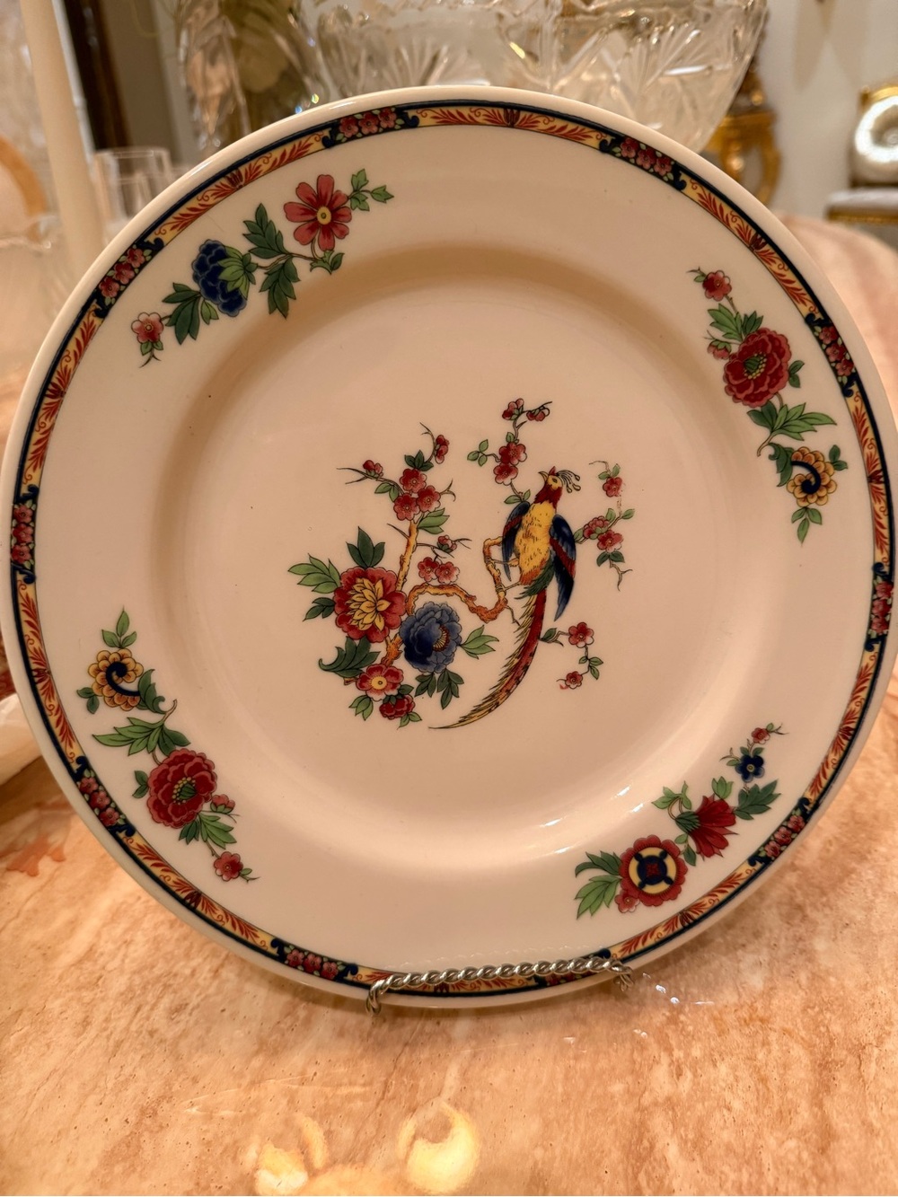 Syracuse China Dinner Plate - Bird of Paradise; Floral & Parrot Motif in Cream